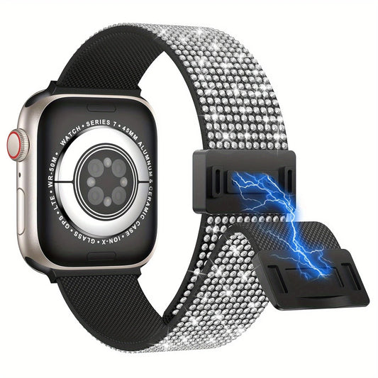 Diamond Bling Nylon Magnetic Bracelet for Apple Watch Ultra3 Band 46mm 45mm 42mm 40mm Series 11/10/9/8/7/6/5/4/3/SE