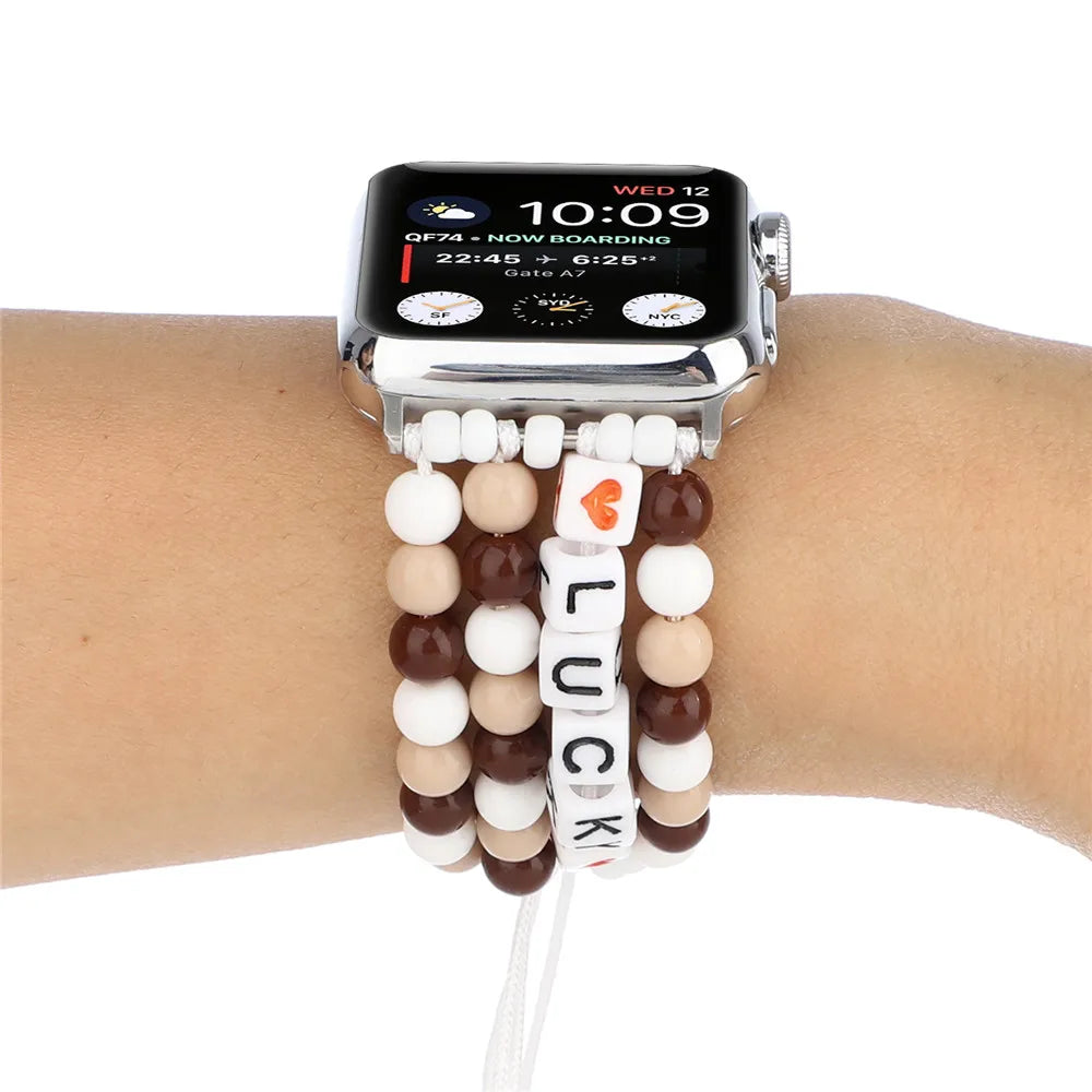 DIY Beads Braided Bracelet for Apple Watch iWatch Ultra2 Band 49mm 45mm 41mm 44mm 40mm 46mm 42mm Series 10/9/8/7/6/5/4/SE