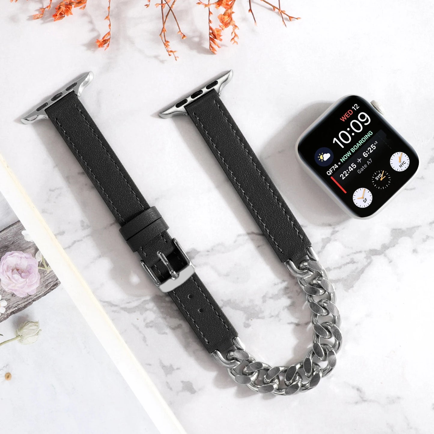 Double Loop Leather Strap for Apple Watch Band iWatch Series Ultra2/10/9/8/7/6/5/4/SE