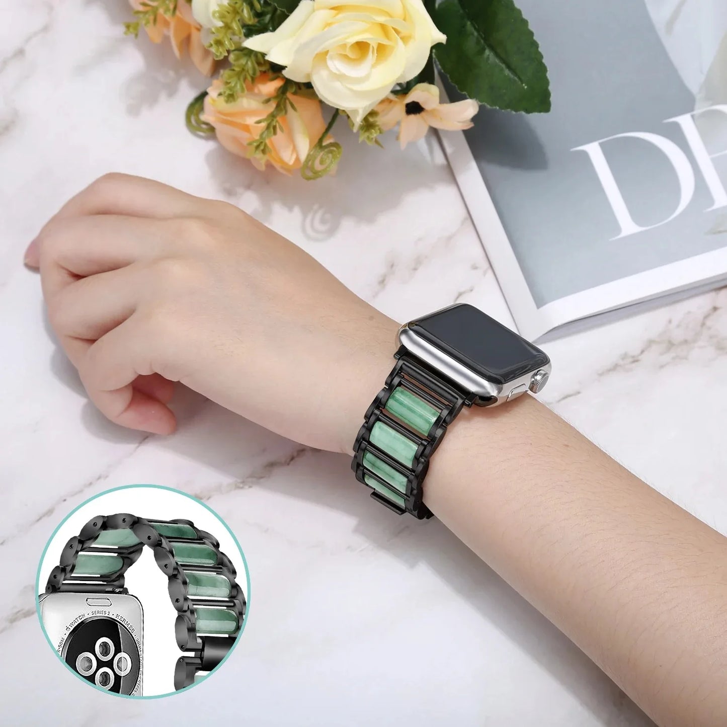 Emerald Jewellery+Metal Bracelet for Apple Watch Band iWatch Series Ultra/10/9/8/7/6/5/4/SE