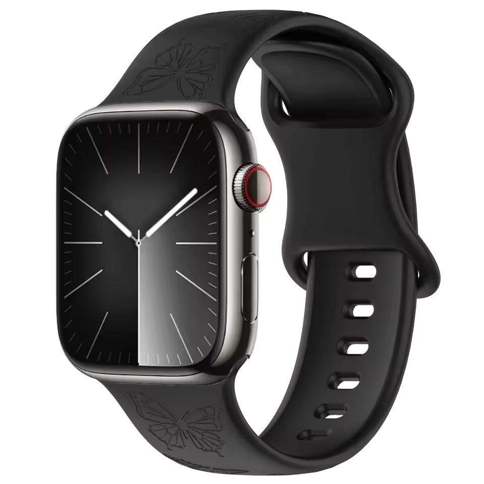 Engraved Pattern Silicone Strap for Apple Watch Band iWatch Series 10/9/8/7/Ultra2/6/5/4/SE2