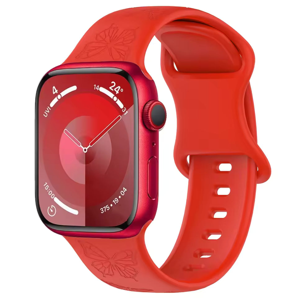 Engraved Pattern Silicone Strap for Apple Watch Band iWatch Series 10/9/8/7/Ultra2/6/5/4/SE2