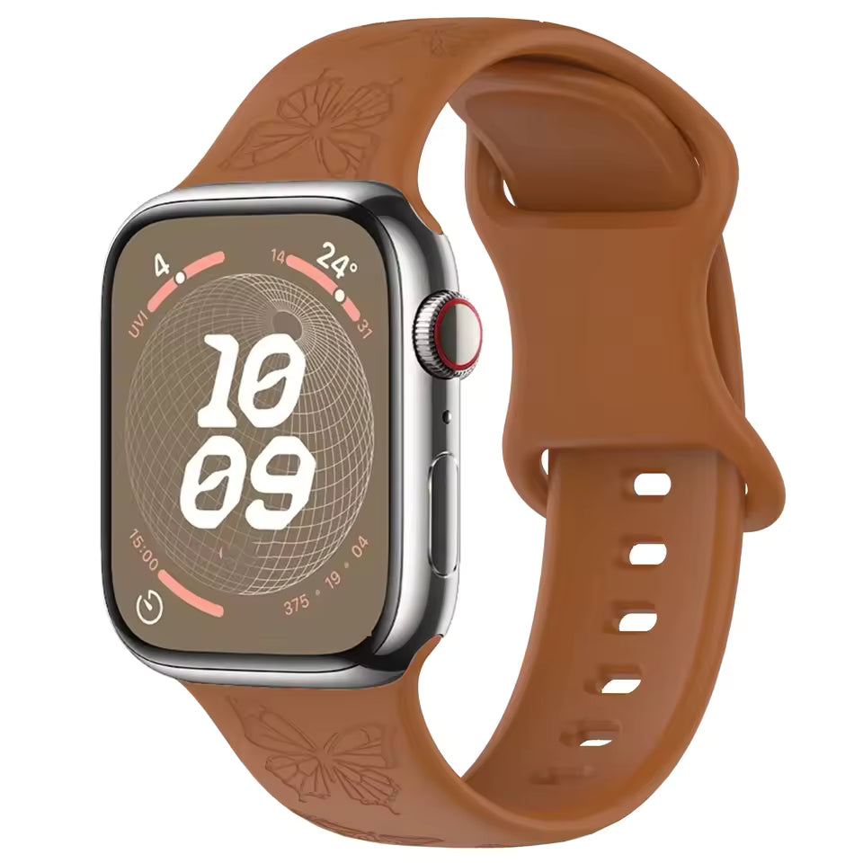 Engraved Pattern Silicone Strap for Apple Watch Band iWatch Series 10/9/8/7/Ultra2/6/5/4/SE2
