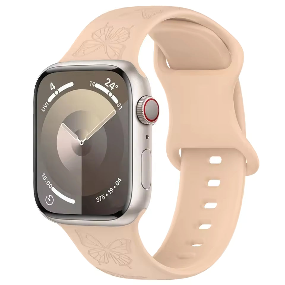 Engraved Pattern Silicone Strap for Apple Watch Band iWatch Series 10/9/8/7/Ultra2/6/5/4/SE2