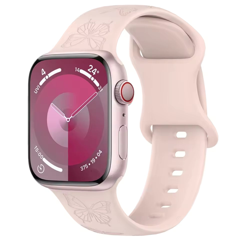 Engraved Pattern Silicone Strap for Apple Watch Band iWatch Series 10/9/8/7/Ultra2/6/5/4/SE2