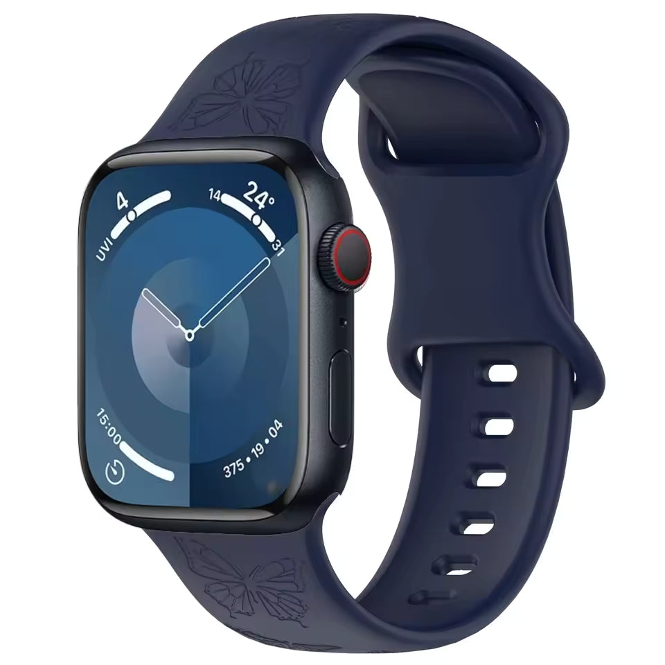 Engraved Pattern Silicone Strap for Apple Watch Band iWatch Series 10/9/8/7/Ultra2/6/5/4/SE2