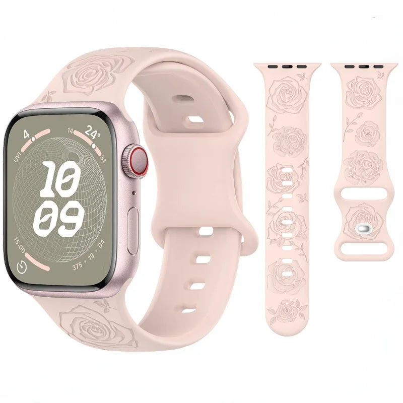 Engraved Pattern Silicone Strap for Apple Watch Band iWatch Series 10/9/8/7/Ultra2/6/5/4/SE2