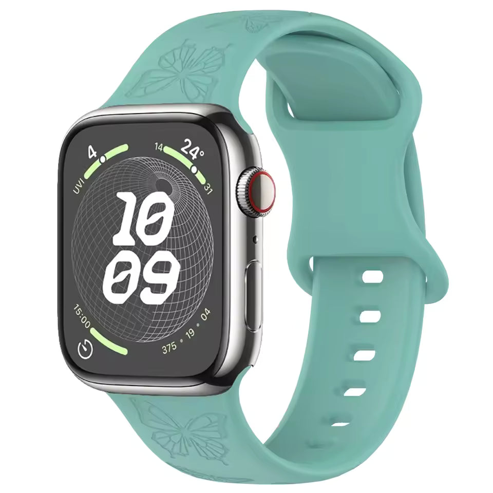 Engraved Pattern Silicone Strap for Apple Watch Band iWatch Series 10/9/8/7/Ultra2/6/5/4/SE2