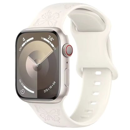 Engraved Pattern Silicone Strap for Apple Watch Band iWatch Series 10/9/8/7/Ultra2/6/5/4/SE2