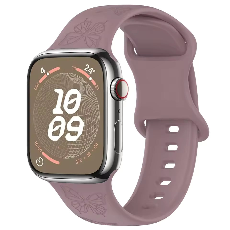 Engraved Pattern Silicone Strap for Apple Watch Band iWatch Series 10/9/8/7/Ultra2/6/5/4/SE2