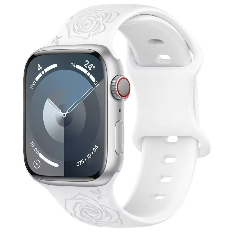 Engraved Pattern Silicone Strap for Apple Watch Band iWatch Series 10/9/8/7/Ultra2/6/5/4/SE2