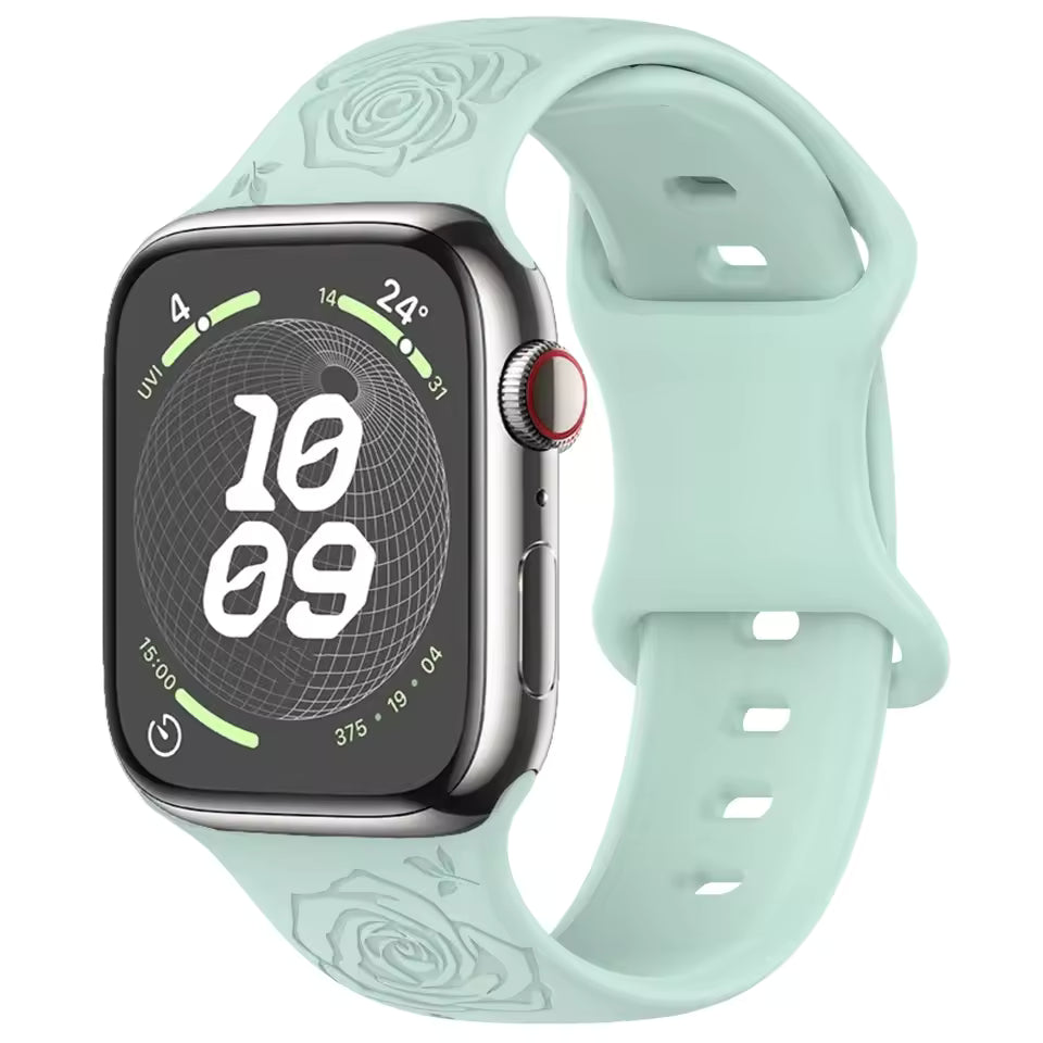 Engraved Pattern Silicone Strap for Apple Watch Band iWatch Series 10/9/8/7/Ultra2/6/5/4/SE2