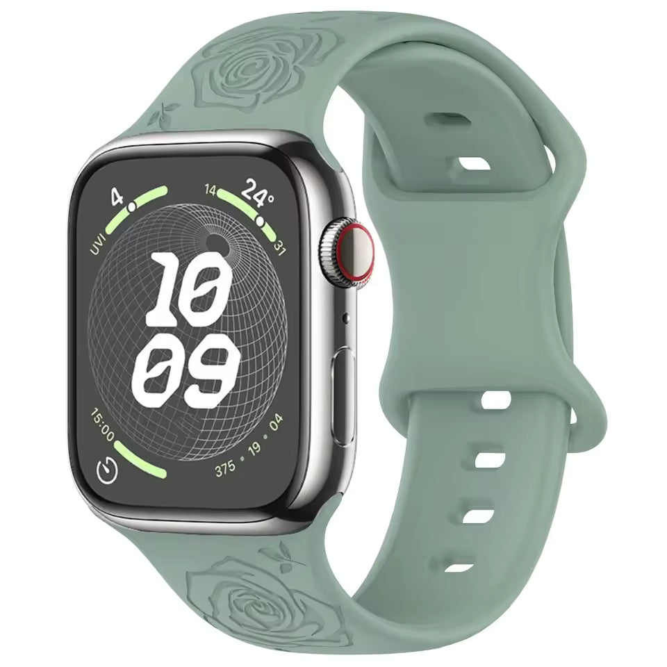 Engraved Pattern Silicone Strap for Apple Watch Band iWatch Series 10/9/8/7/Ultra2/6/5/4/SE2