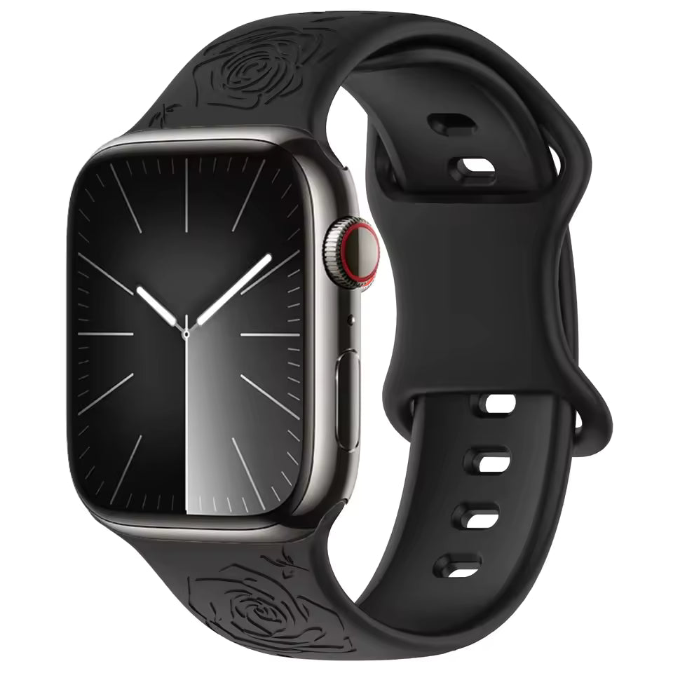 Engraved Pattern Silicone Strap for Apple Watch Band iWatch Series 10/9/8/7/Ultra2/6/5/4/SE2