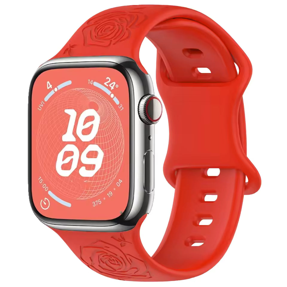 Engraved Pattern Silicone Strap for Apple Watch Band iWatch Series 10/9/8/7/Ultra2/6/5/4/SE2