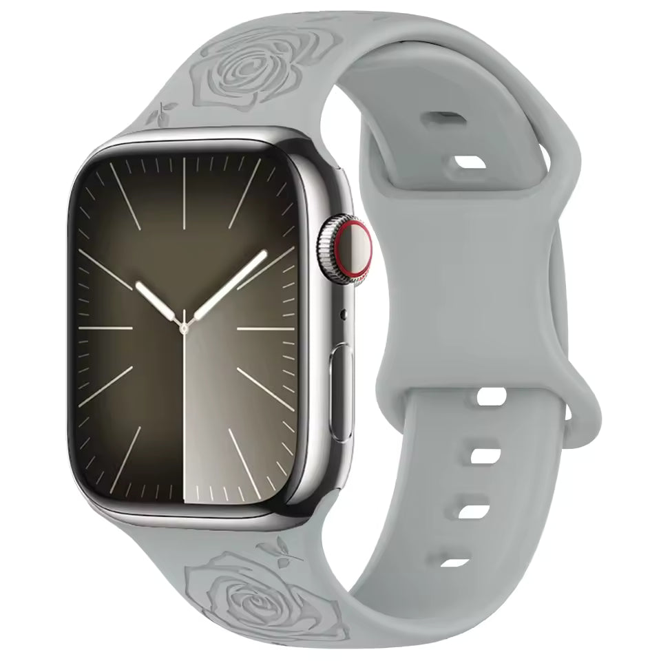 Engraved Pattern Silicone Strap for Apple Watch Band iWatch Series 10/9/8/7/Ultra2/6/5/4/SE2