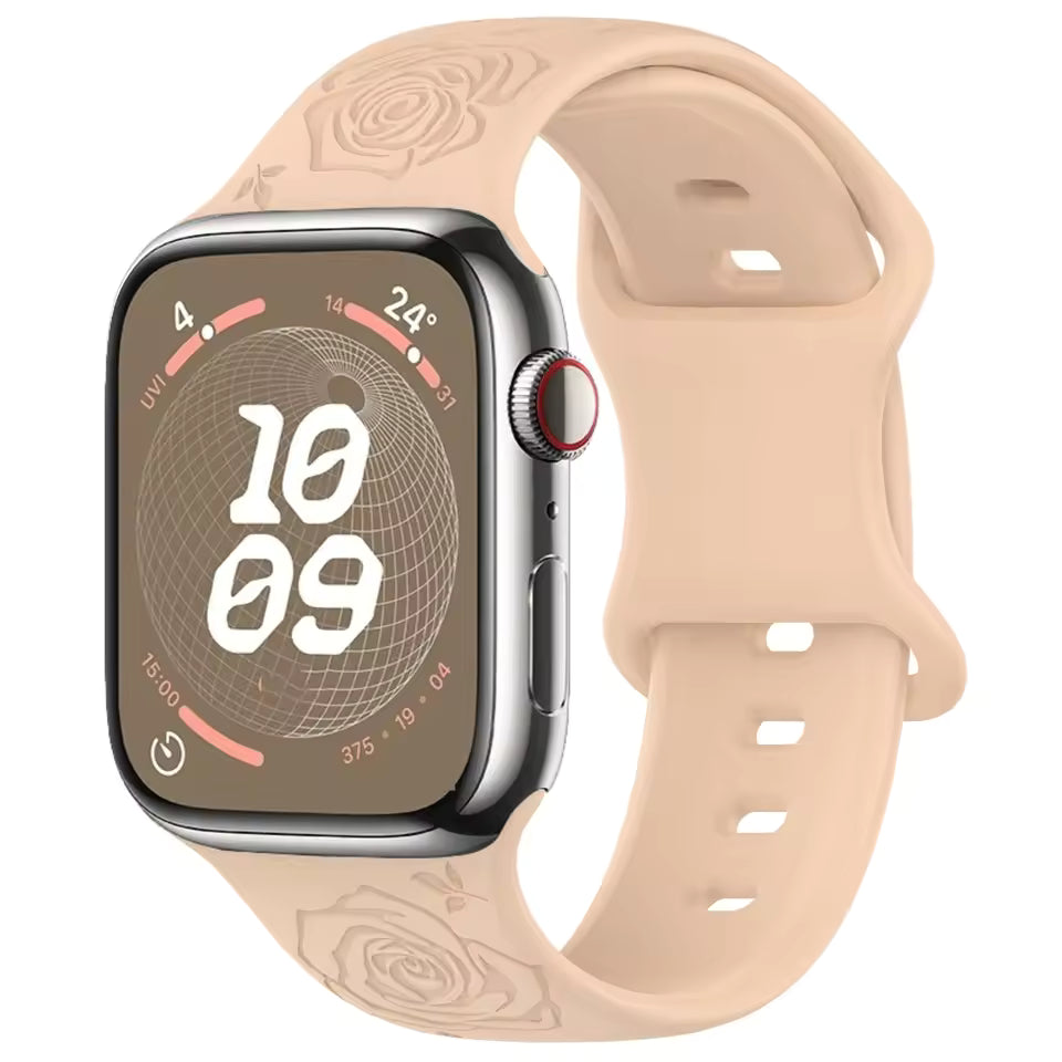 Engraved Pattern Silicone Strap for Apple Watch Band iWatch Series 10/9/8/7/Ultra2/6/5/4/SE2