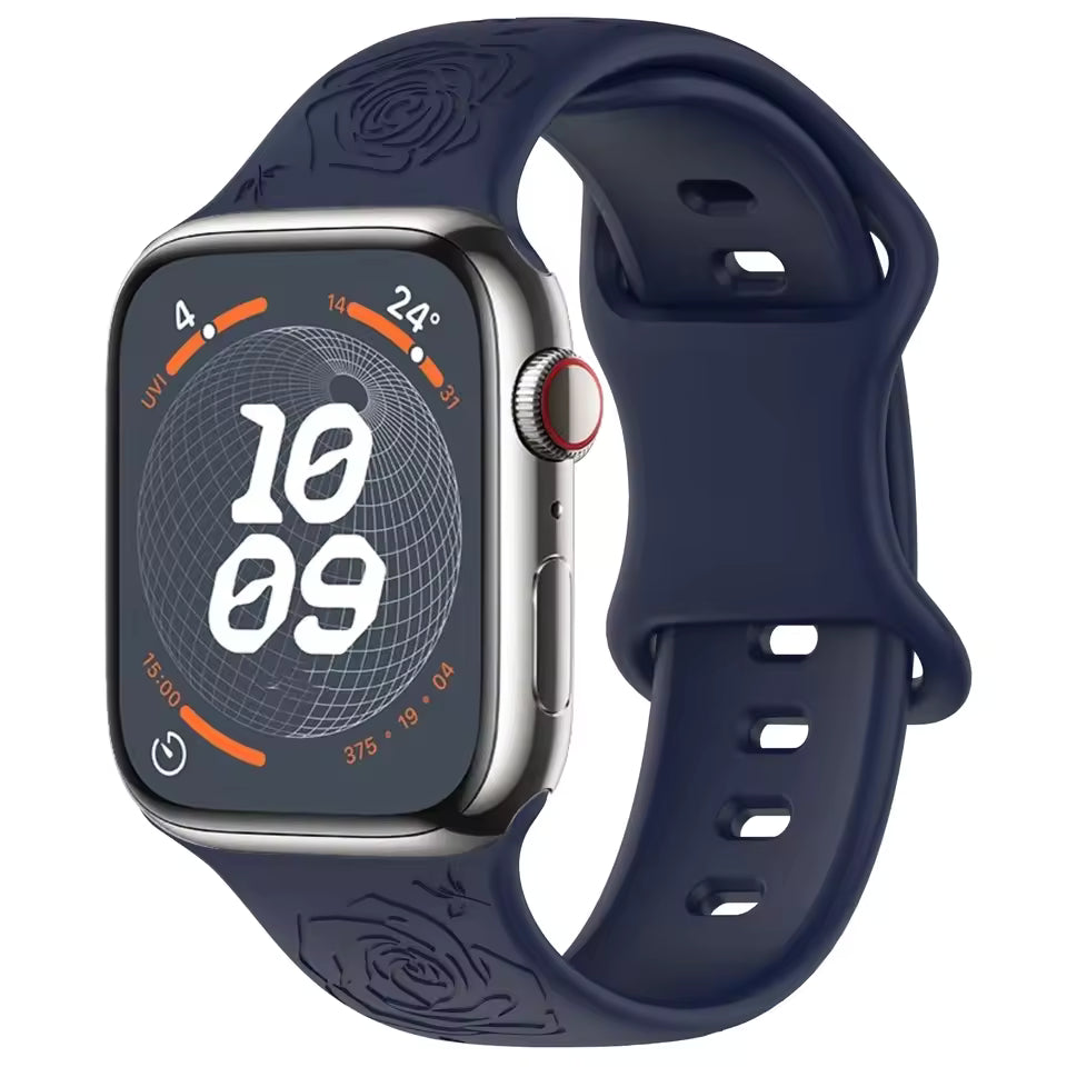 Engraved Pattern Silicone Strap for Apple Watch Band iWatch Series 10/9/8/7/Ultra2/6/5/4/SE2