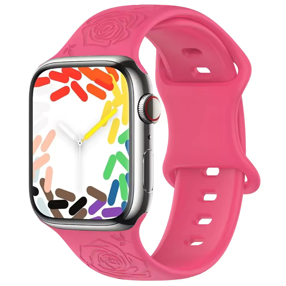 Engraved Pattern Silicone Strap for Apple Watch Band iWatch Series 10/9/8/7/Ultra2/6/5/4/SE2