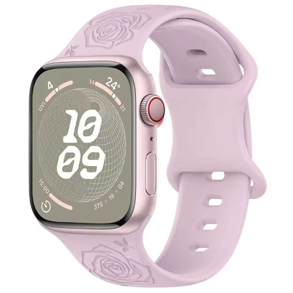 Engraved Pattern Silicone Strap for Apple Watch Band iWatch Series 10/9/8/7/Ultra2/6/5/4/SE2