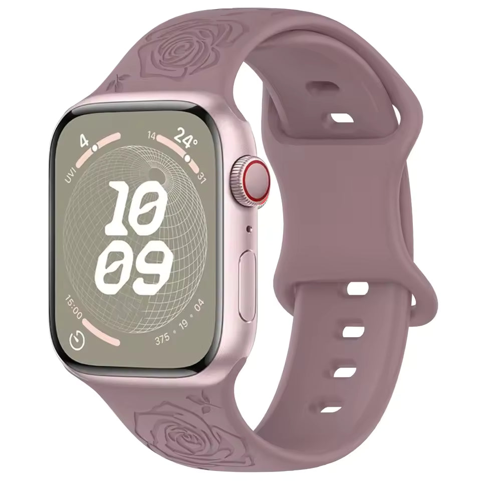 Engraved Pattern Silicone Strap for Apple Watch Band iWatch Series 10/9/8/7/Ultra2/6/5/4/SE2