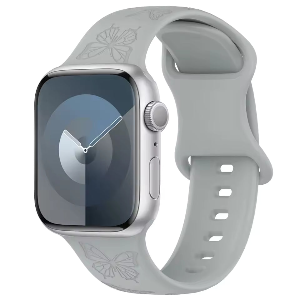 Engraved Pattern Silicone Strap for Apple Watch Band iWatch Series 10/9/8/7/Ultra2/6/5/4/SE2