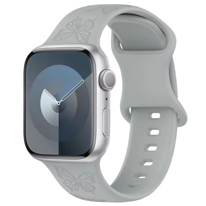 Engraved Pattern Silicone Strap for Apple Watch Band iWatch Series 10/9/8/7/Ultra2/6/5/4/SE2