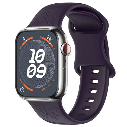 Engraved Pattern Silicone Strap for Apple Watch Band iWatch Series 10/9/8/7/Ultra2/6/5/4/SE2