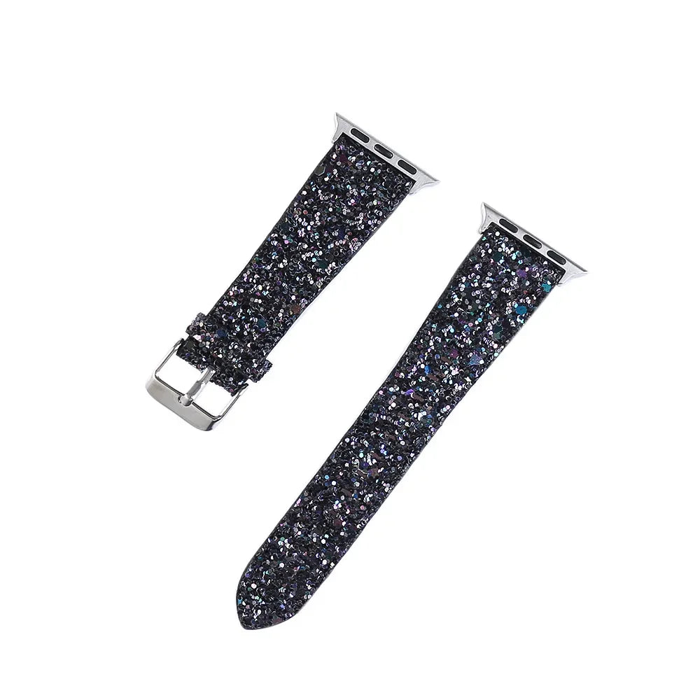 Fashion Shiny Fragments Leather Strap+PC Case for Apple Watch Band iWatch Series Ultra/9/8/7/6/5/4/SE