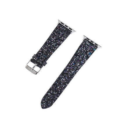 Fashion Shiny Fragments Leather Strap+PC Case for Apple Watch Band iWatch Series Ultra/9/8/7/6/5/4/SE