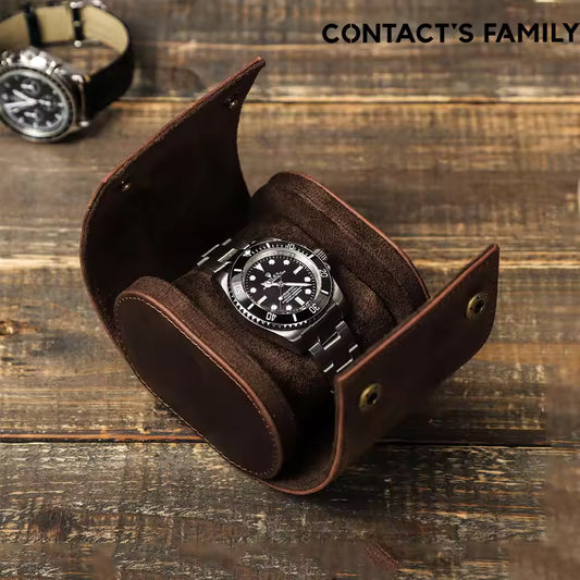 Vintage Genuine Leather Single Slot Watch Roll Case - Travel Watch Storage Organizer
