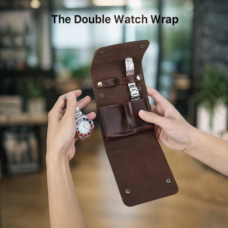 Genuine Leather 2-Slot Watch Case - Protective Watch Storage Pouch