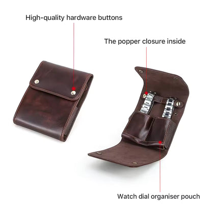 Genuine Leather 2-Slot Watch Case - Protective Watch Storage Pouch