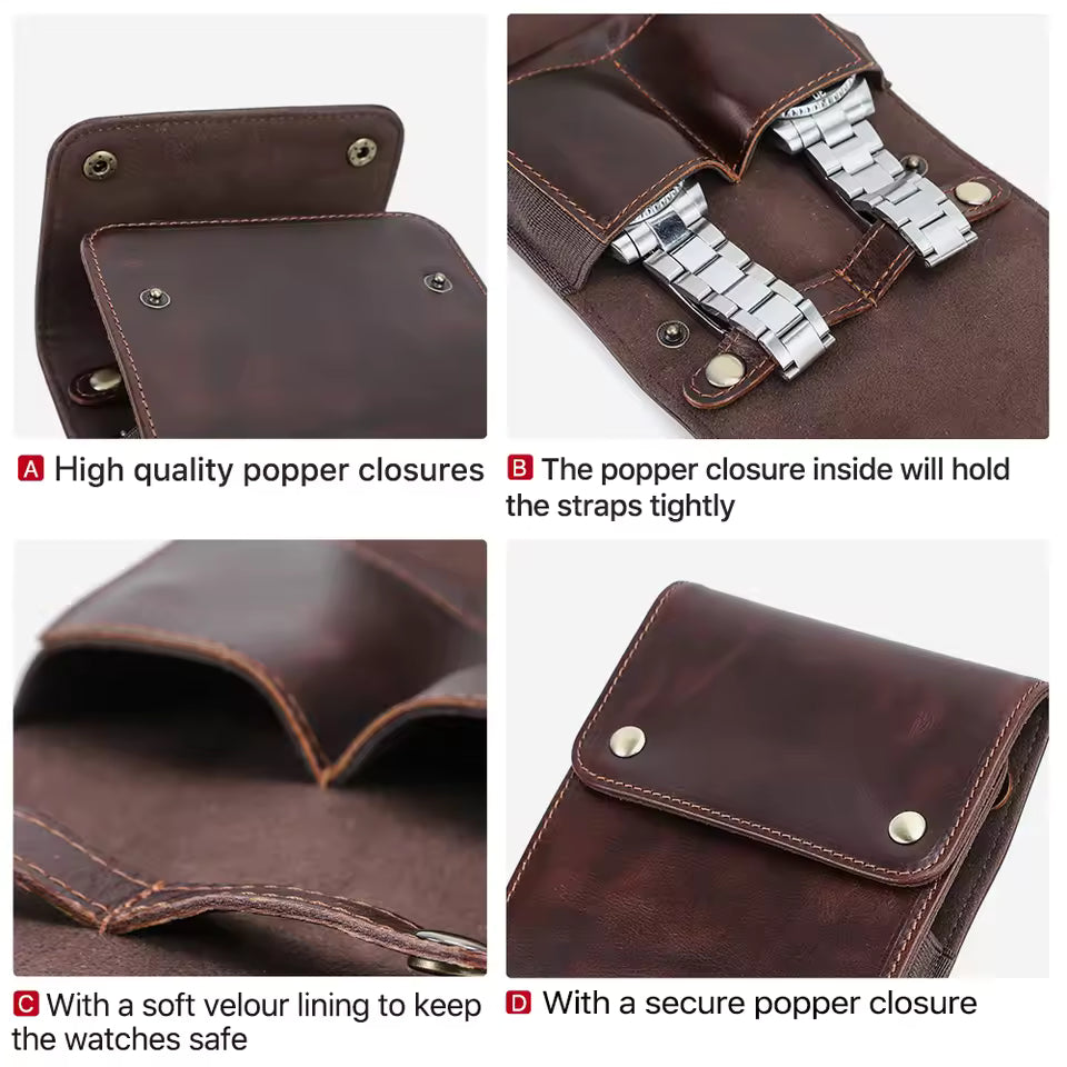 Genuine Leather 2-Slot Watch Case - Protective Watch Storage Pouch