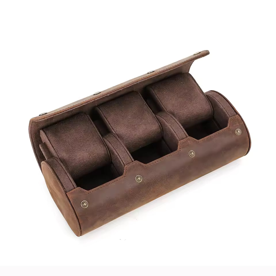 Genuine Leather 1/2/3/4 Slots Watch Roll – Travel Portable Travel Pouch Gift for Men – product view 9