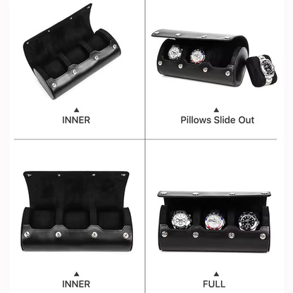 Genuine Leather 1/2/3/4 Slots Watch Roll Case - Travel Portable Watch Case Gift for Men