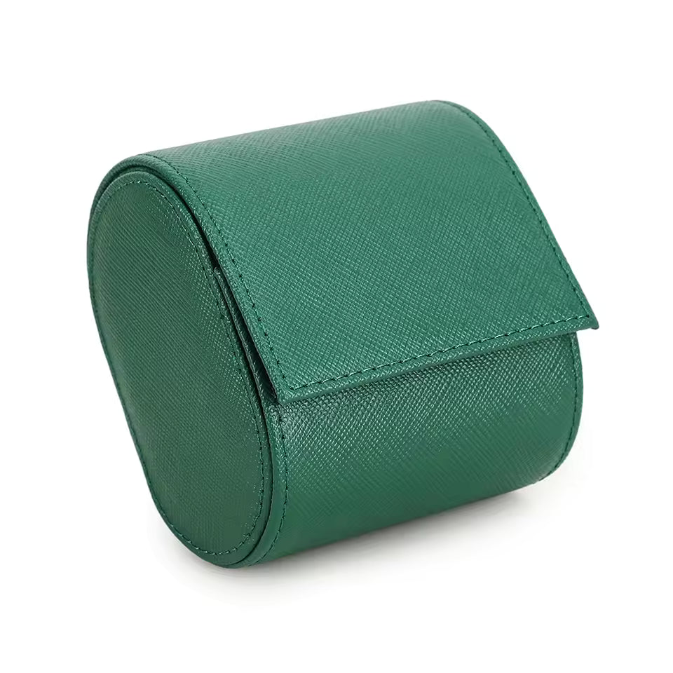 Genuine Saffiano Leather Single Slot Watch Roll Case - Travel Portable Watch Case