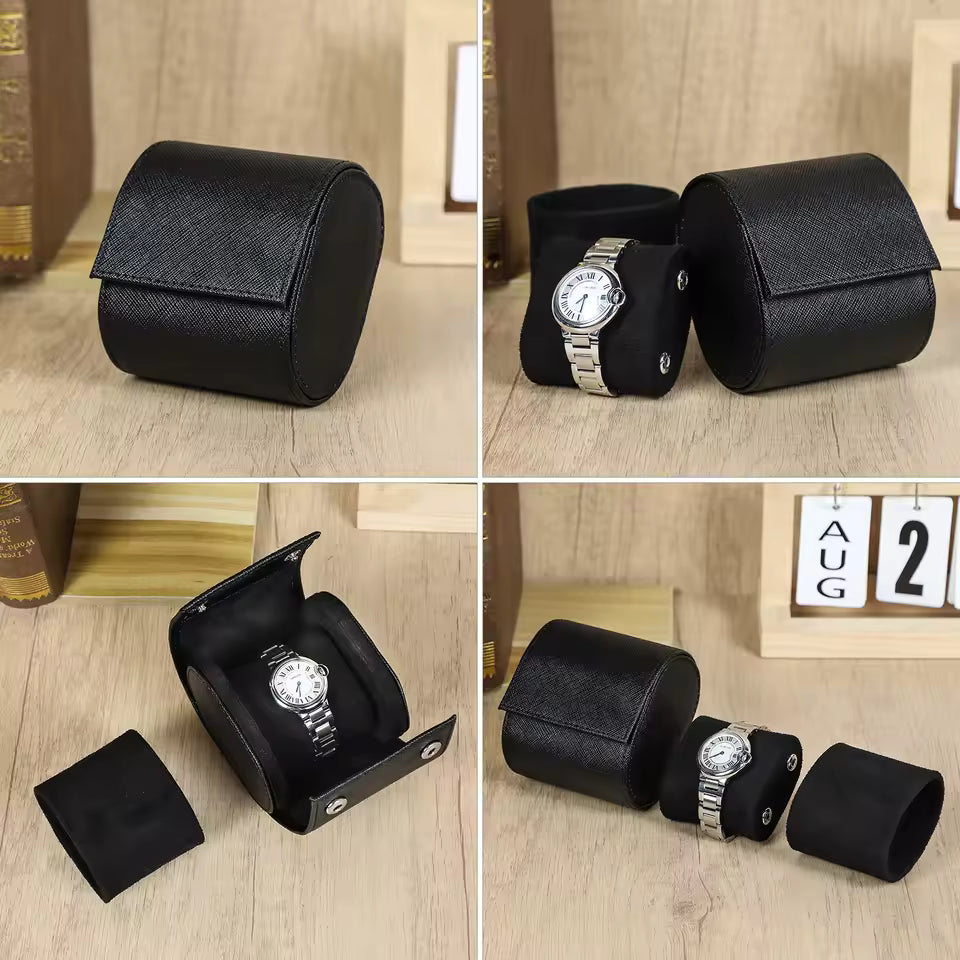 Genuine Saffiano Leather Single Slot Watch Roll Case - Travel Portable Watch Case