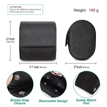 Genuine Saffiano Leather Single Slot Watch Roll Case - Travel Portable Watch Case