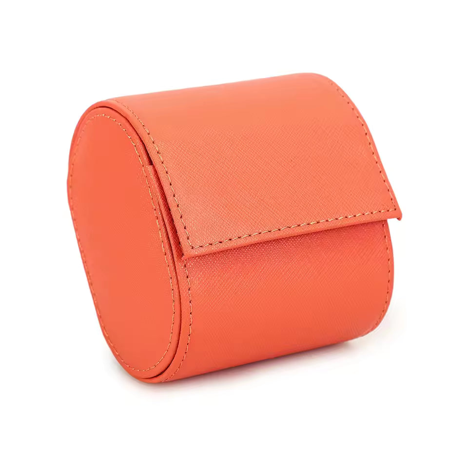 Genuine Saffiano Leather Single Slot Watch Roll Case - Travel Portable Watch Case