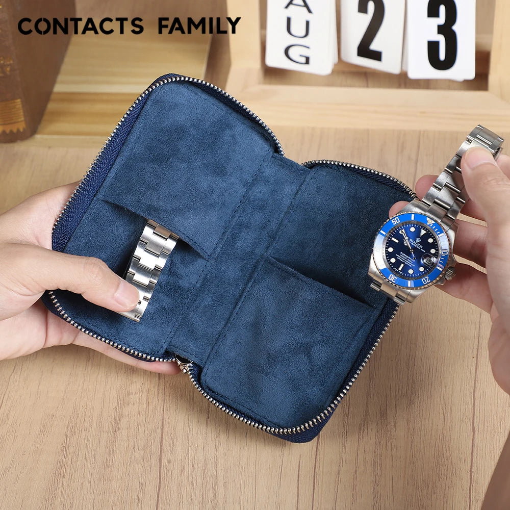 Genuine Saffiano Leather 2-Slot Watch Case - Luxury Travel Watch Organizer for Men & Women