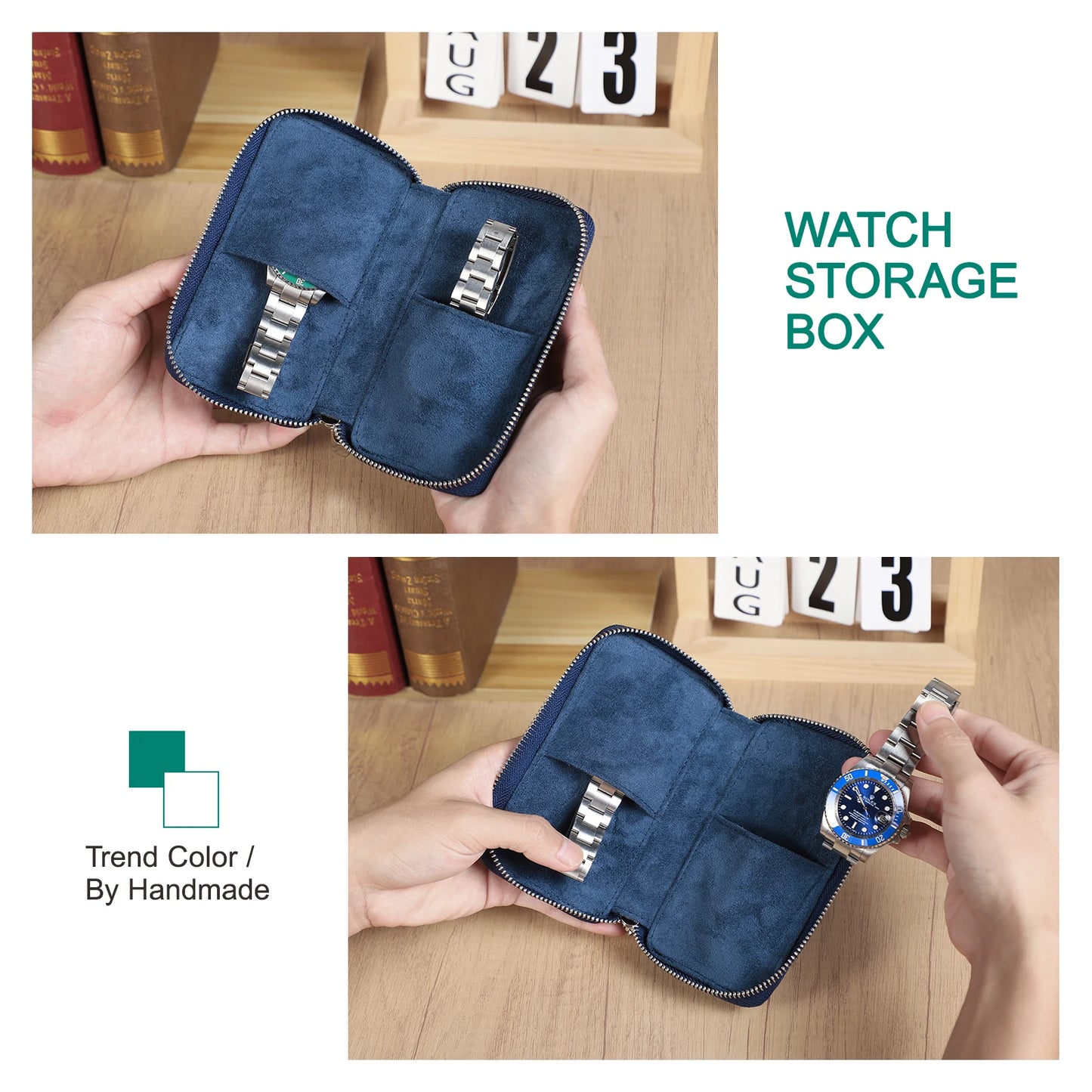 Genuine Saffiano Leather 2-Slot Watch Case - Luxury Travel Watch Organizer for Men & Women