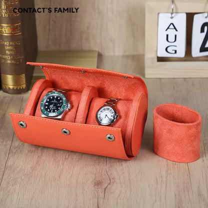 Genuine Saffiano Leather 2-Slot Watch Roll Case - Luxury Travel Watch Storage Organizer