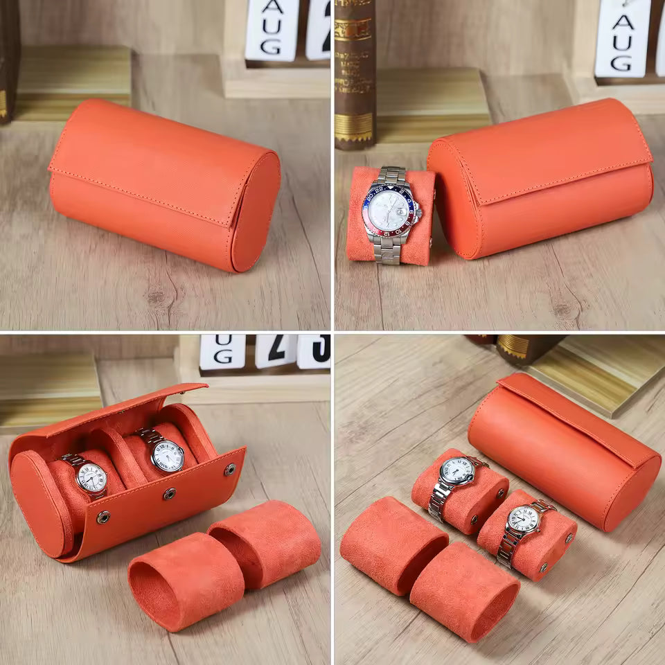 Genuine Saffiano Leather 2-Slot Watch Roll Case - Luxury Travel Watch Storage Organizer