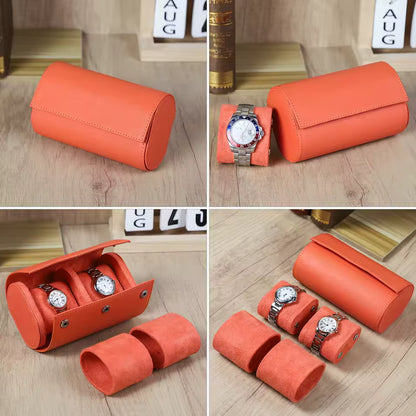 Genuine Saffiano Leather 2-Slot Watch Roll Case - Luxury Travel Watch Storage Organizer