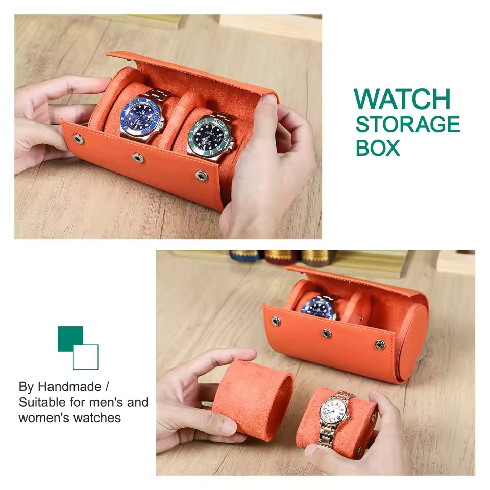 Genuine Saffiano Leather 2-Slot Watch Roll Case - Luxury Travel Watch Storage Organizer