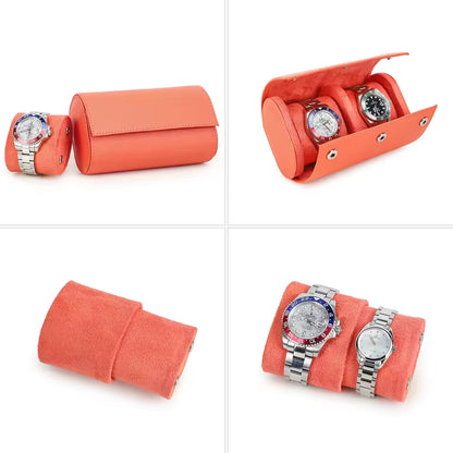 Genuine Saffiano Leather 2-Slot Watch Roll Case - Luxury Travel Watch Storage Organizer