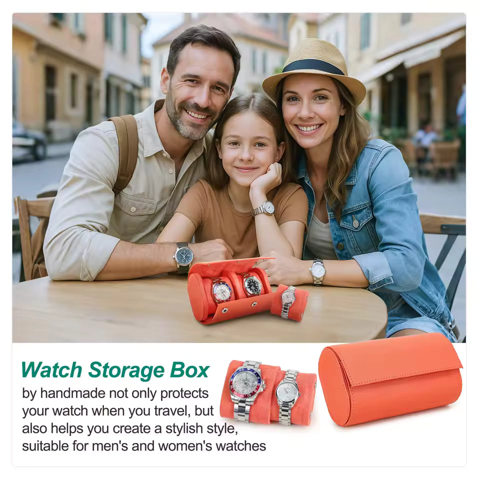 Genuine Saffiano Leather 2-Slot Watch Roll Case - Luxury Travel Watch Storage Organizer