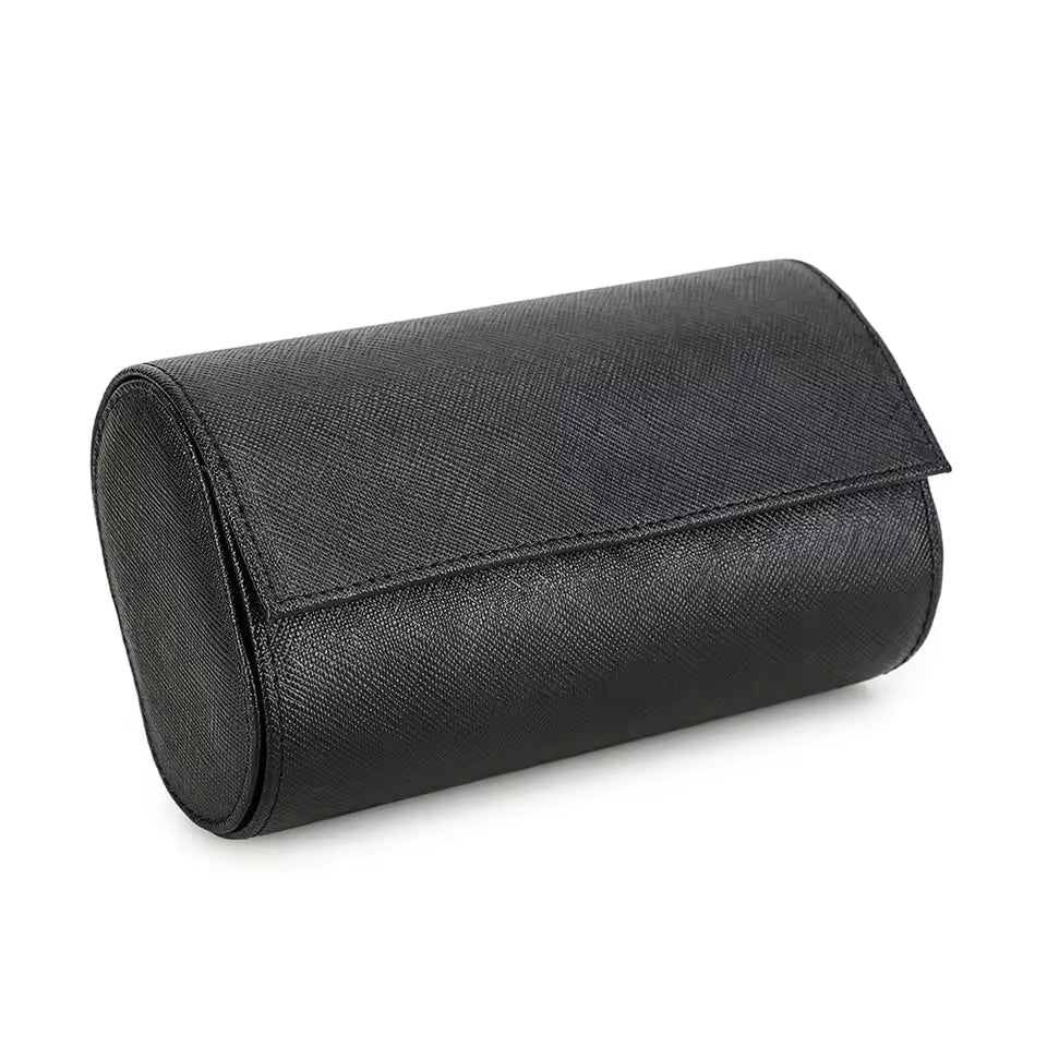 Genuine Saffiano Leather 2-Slot Watch Roll Case - Luxury Travel Watch Storage Organizer