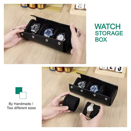 Genuine Saffiano Leather 3-Slot Watch Roll Case - Portable Travel Watch Storage Organizer